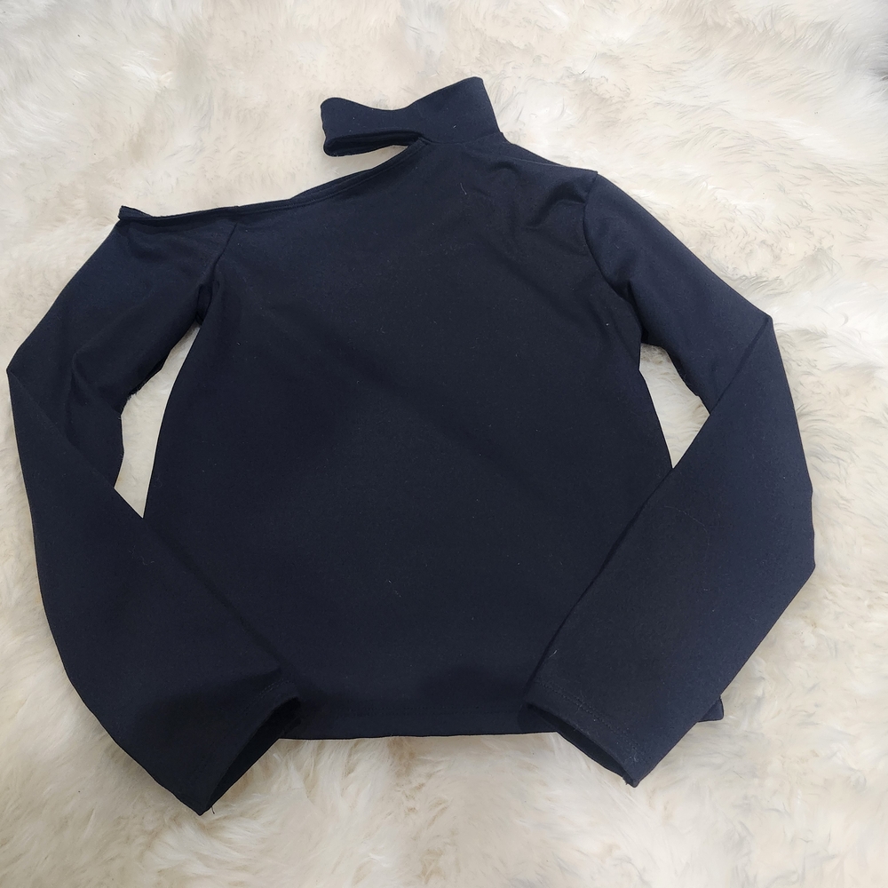 Abercrombie And Fitch Elegant Black Long Sleeve Top with Unique Neckline Size S
